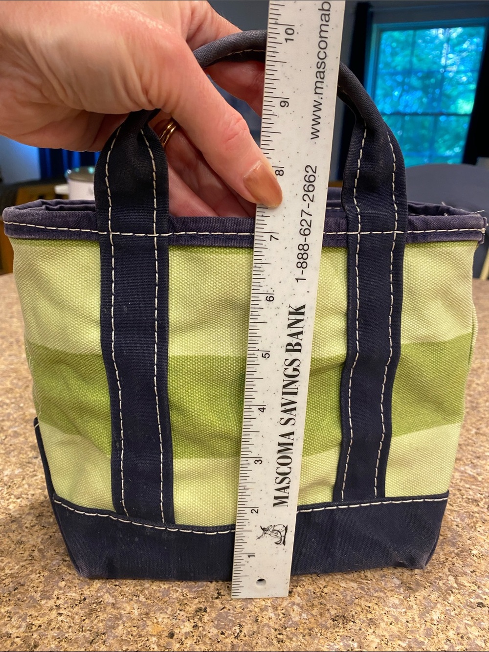 Vintage L.L.Bean BOAT AND TOTE Mini Stripe Blue Green 0FWM1 Zipper No Monogram - Picture 9 of 17